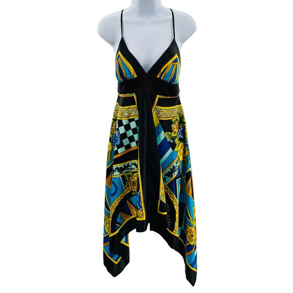 Forever 21 Vintage Black Multicolor Asymmetrical Halter Top Y2K Dress Women Sz S - Picture 2 of 12